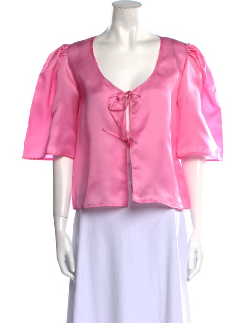 MaisonCléo Plunge Neckline Three-Quarter Sleeve Blouse