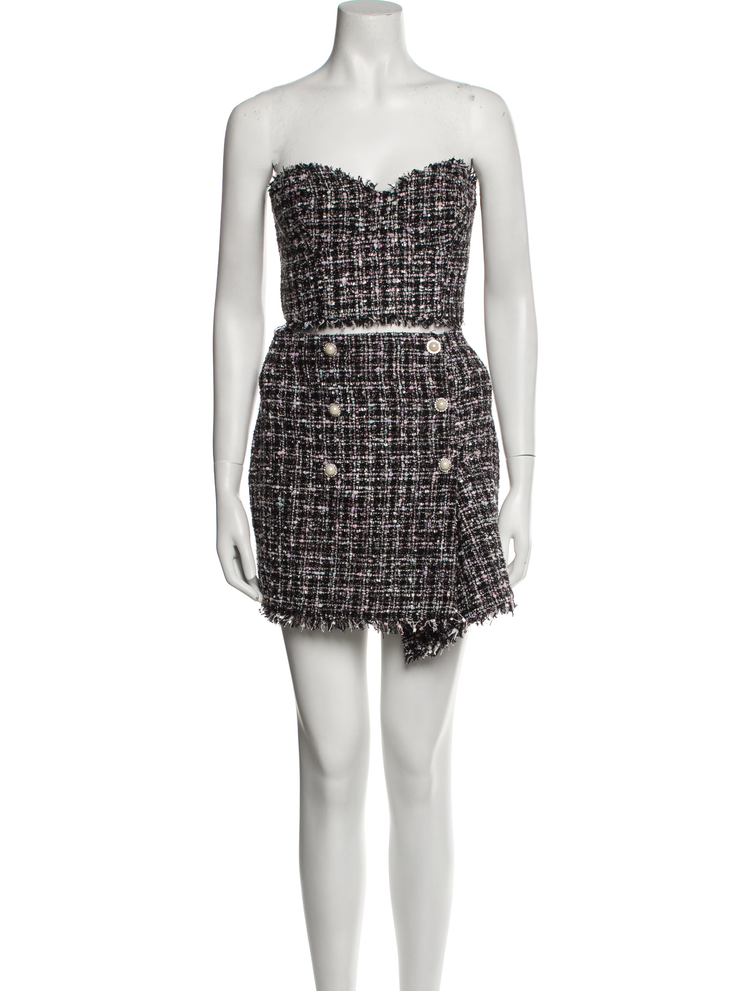Majorelle Tweed Pattern Crystal Embellishments Skirt Set