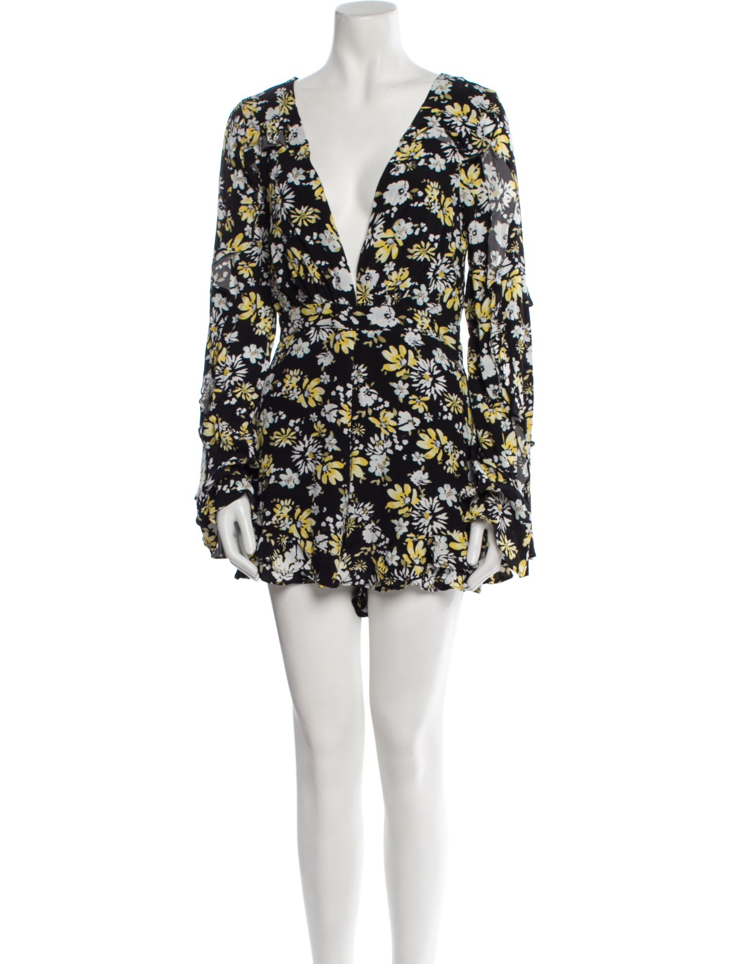 Majorelle Floral Print Plunge Neckline Romper