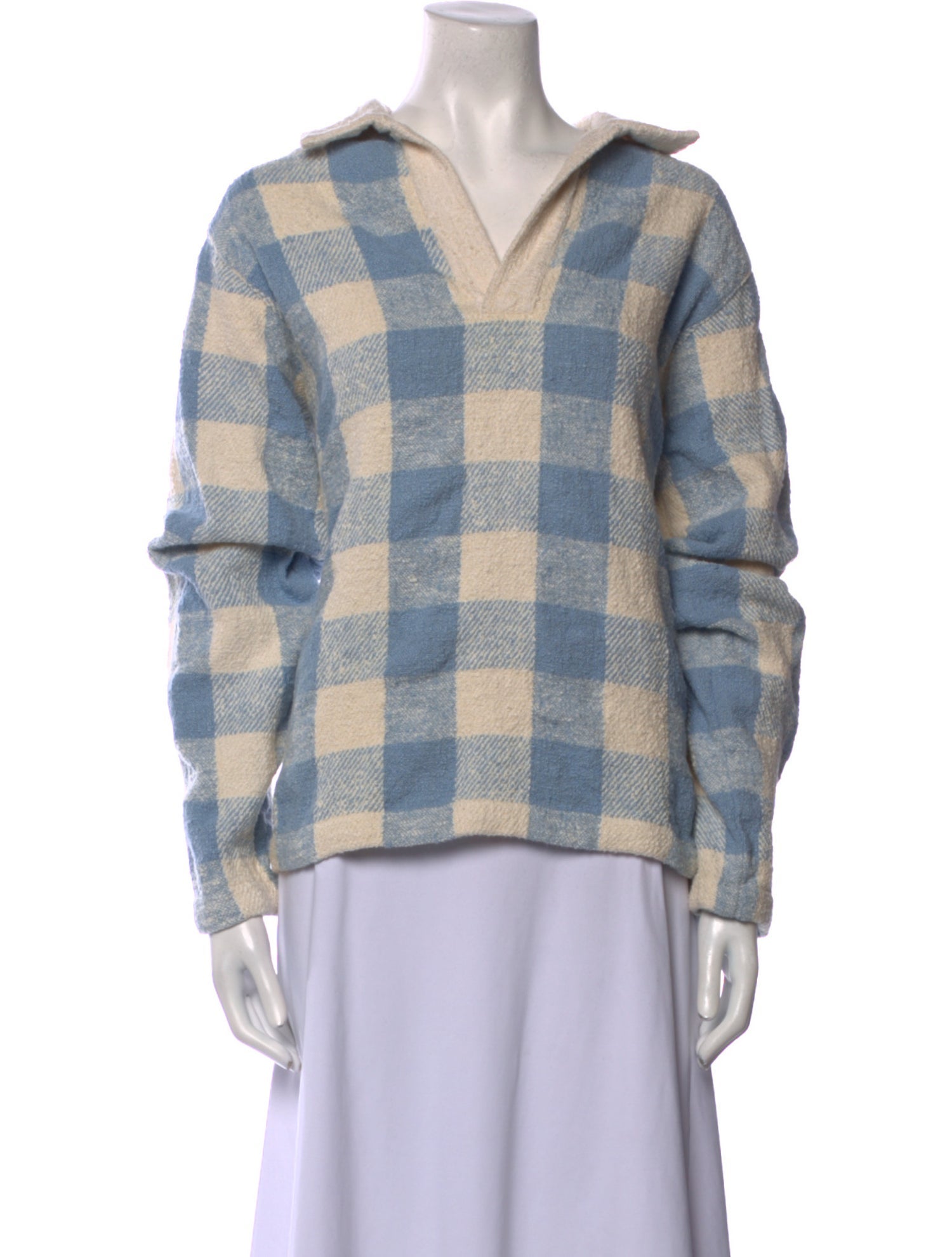 Marrakshi Life Plaid Print V-Neck Blouse