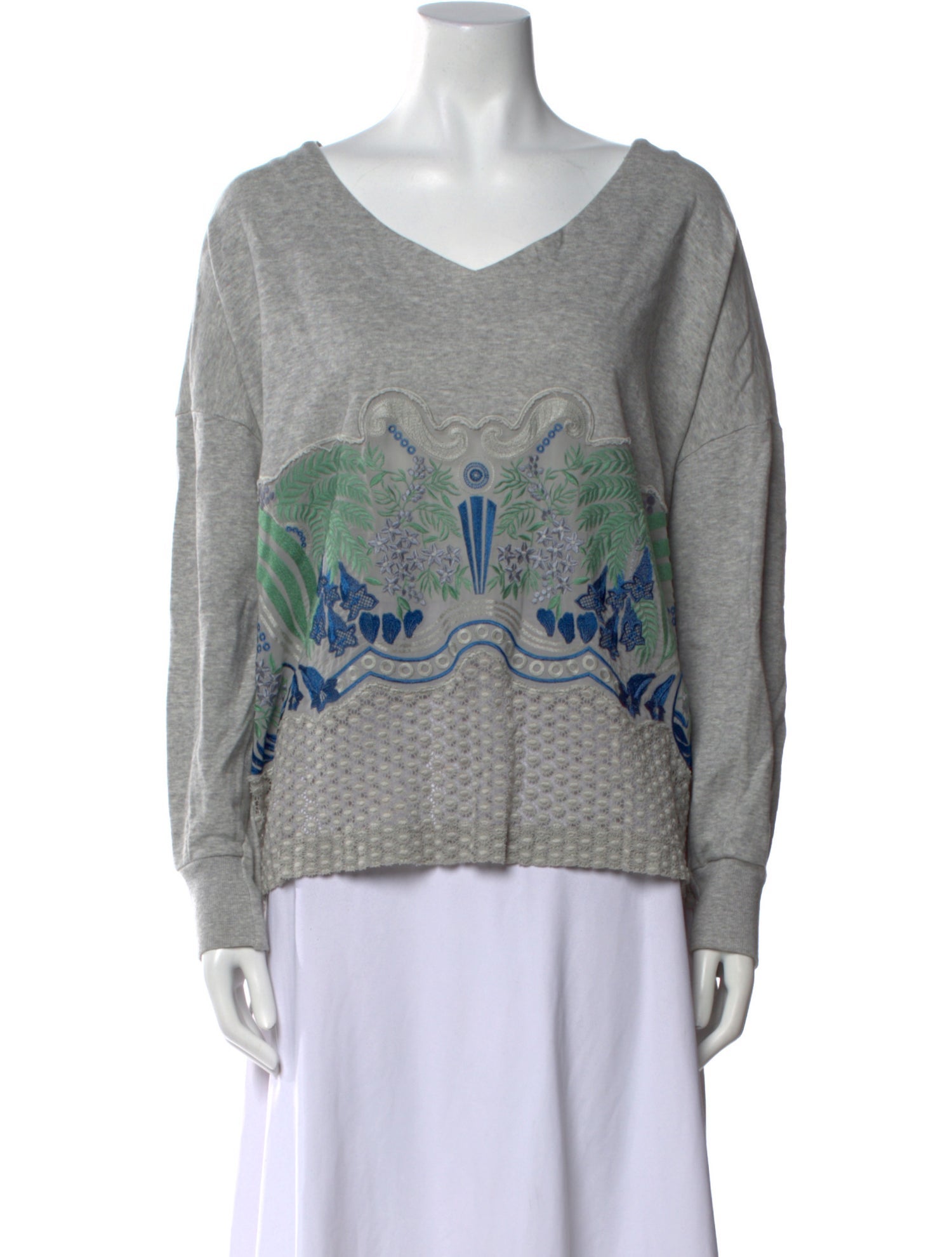 Mame Kurogouchi Graphic Print V-Neck Sweatshirt