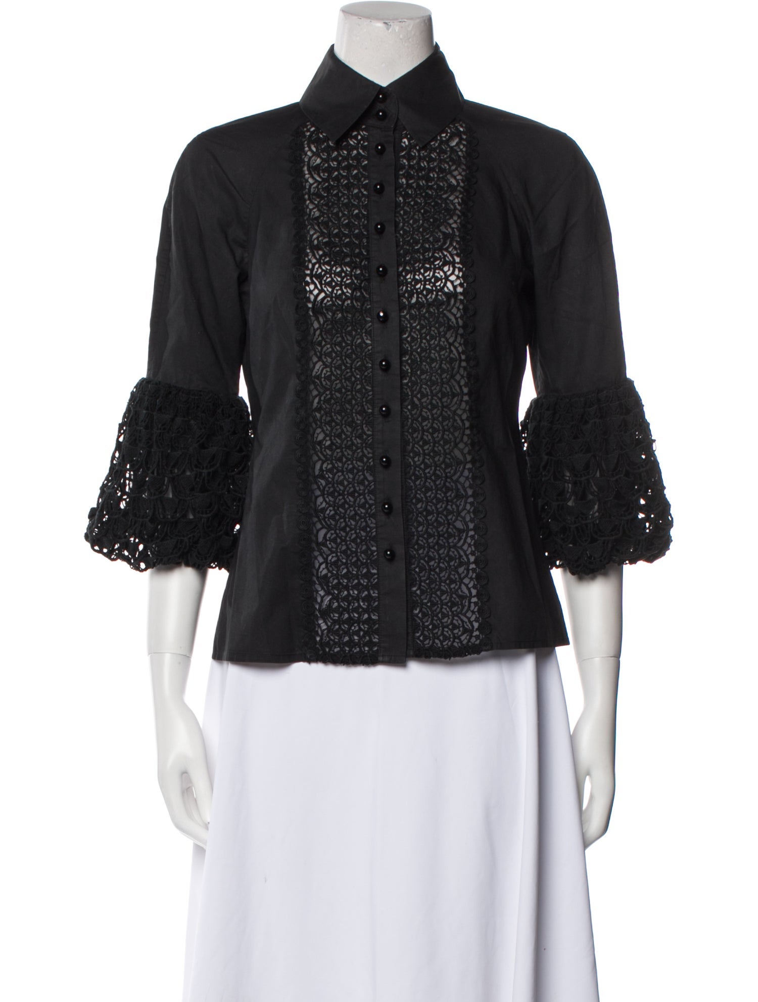 Malandrino Three-Quarter Sleeve Button-Up Top