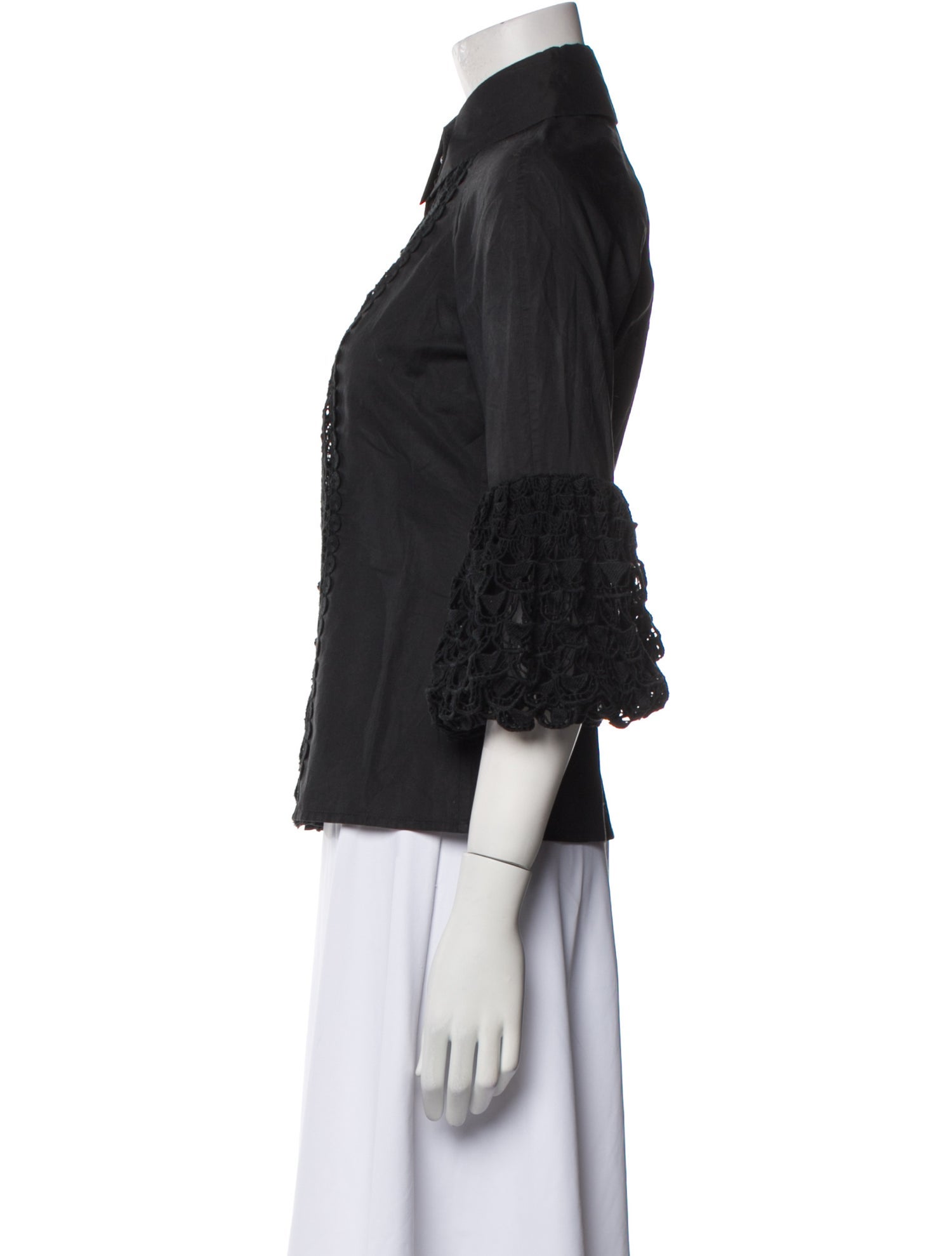 Malandrino Three-Quarter Sleeve Button-Up Top