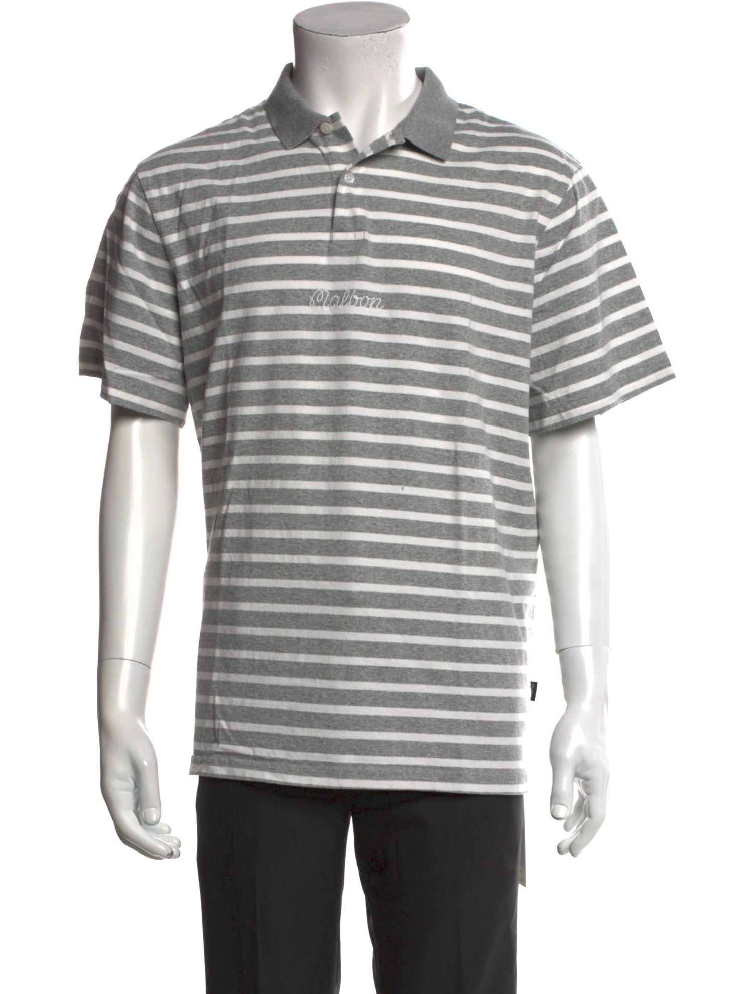 Malbon Golf Striped Collar Polo Shirt