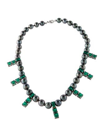 Jade Ruzzo 18K Pearl & Emerald Nina Bead Strand Necklace