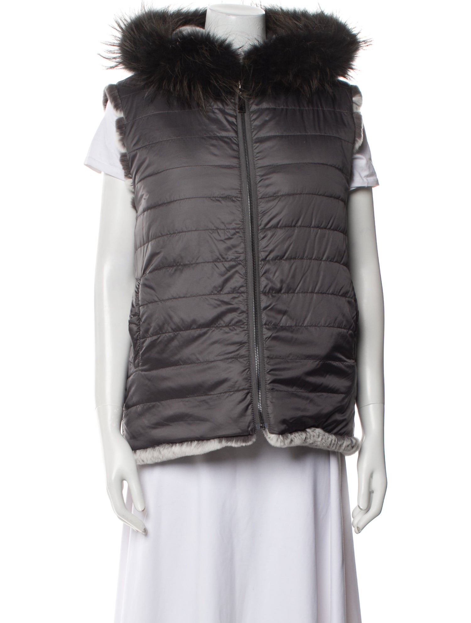Max & Moi Reversible Fox and Rabbit Fur Vest