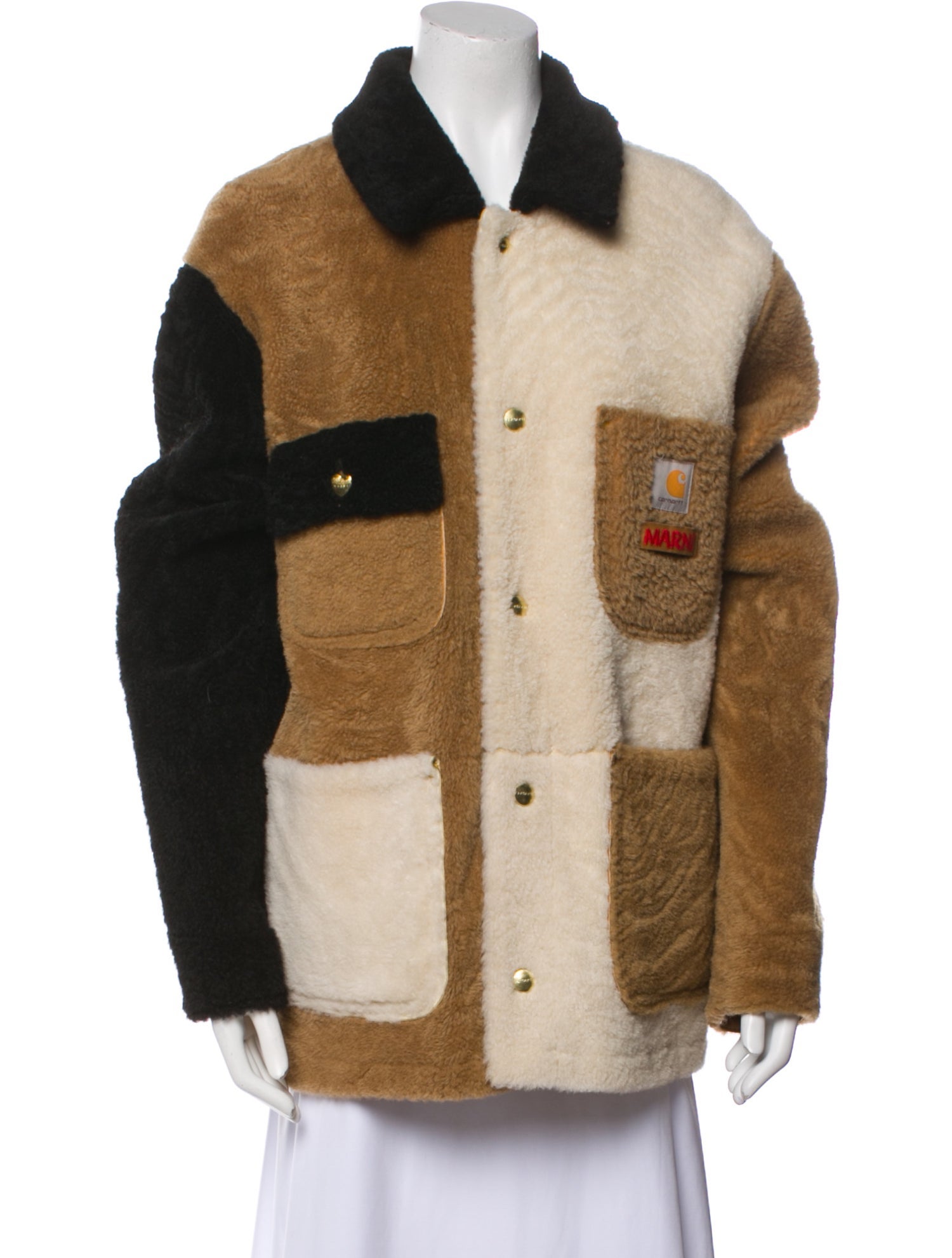 Marni x Carhartt Lamb Fur Colorblock Pattern Fur Jacket