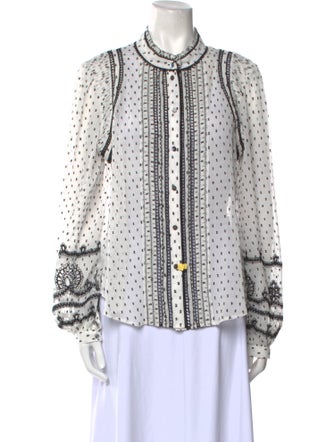Weekend Max Mara Printed Mock Neck Button-Up Top
