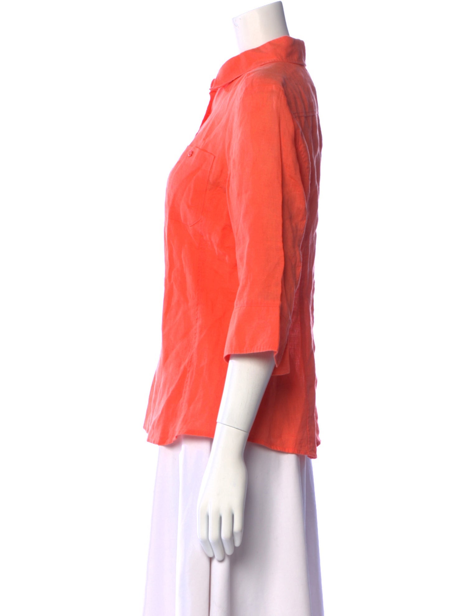 Weekend Max Mara Linen Three-Quarter Sleeve Button-Up Top