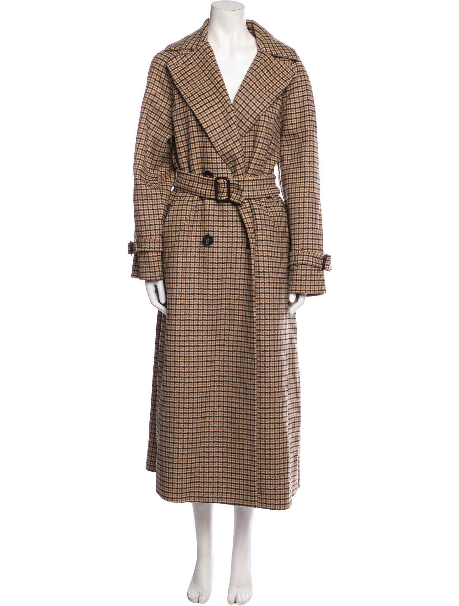 Weekend Max Mara Wool Houndstooth Print Trench Coat