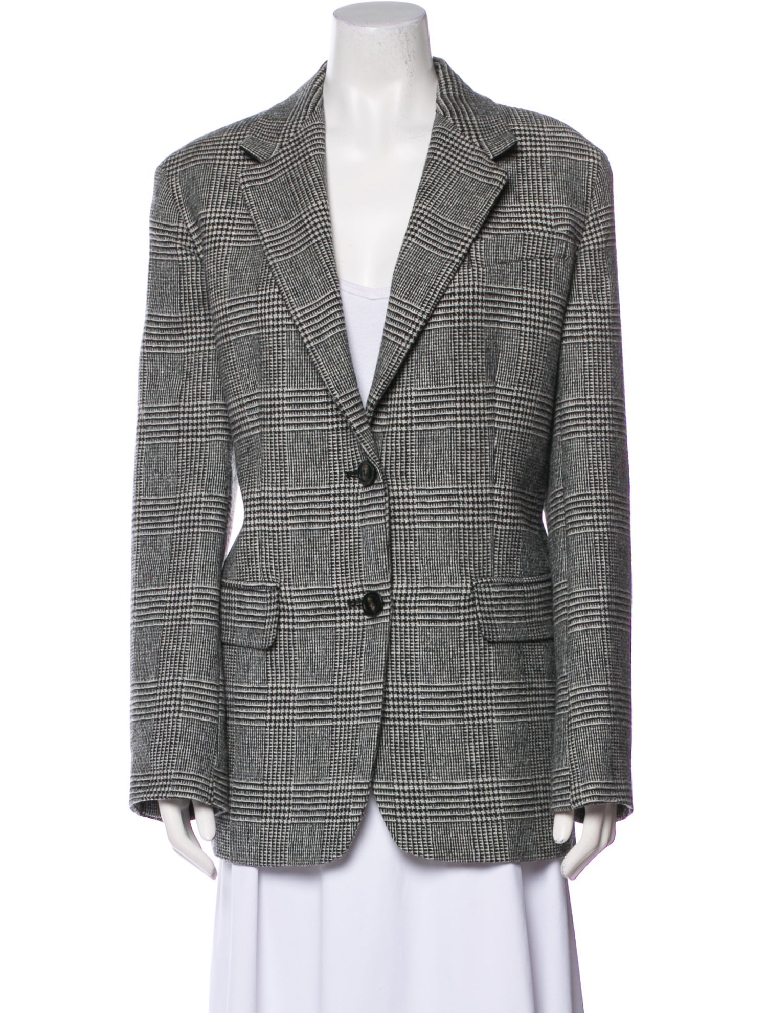 Weekend Max Mara Virgin Wool Plaid Print Blazer