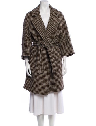 Weekend Max Mara Virgin Wool Houndstooth Print Trench Coat