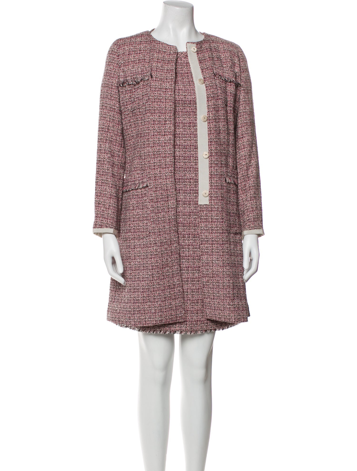 Weekend Max Mara Tweed Pattern Fringe Trim Accent Dress Set