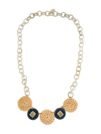 Weekend Max Mara Raffia, Resin, and Crystal Station Necklace