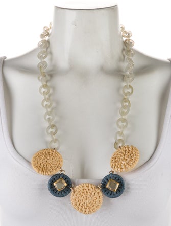 Weekend Max Mara Raffia, Resin, and Crystal Station Necklace