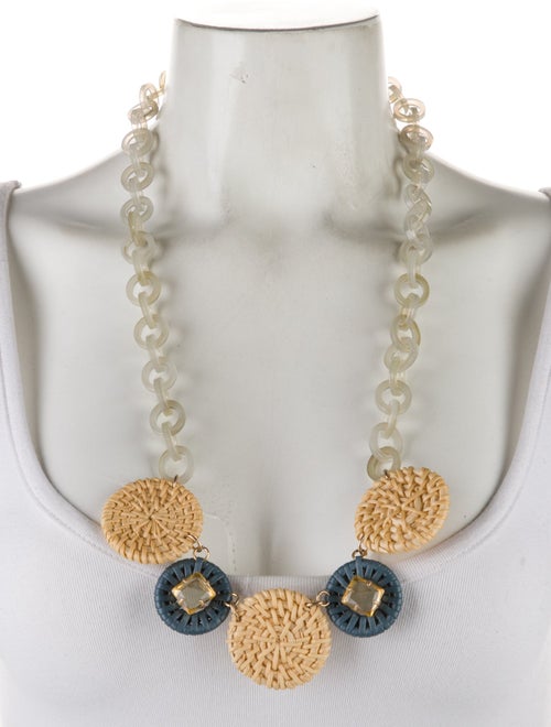 Weekend Max Mara Raffia, Resin, and Crystal Station Necklace