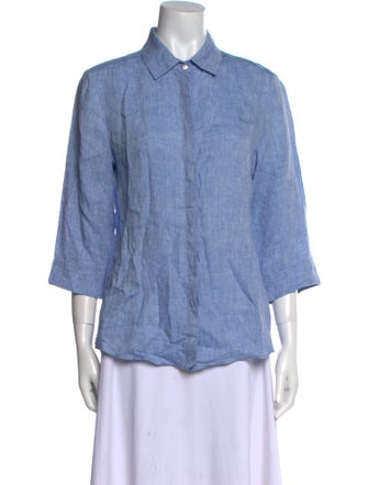 Weekend Max Mara Linen Three-Quarter Sleeve Button-Up Top