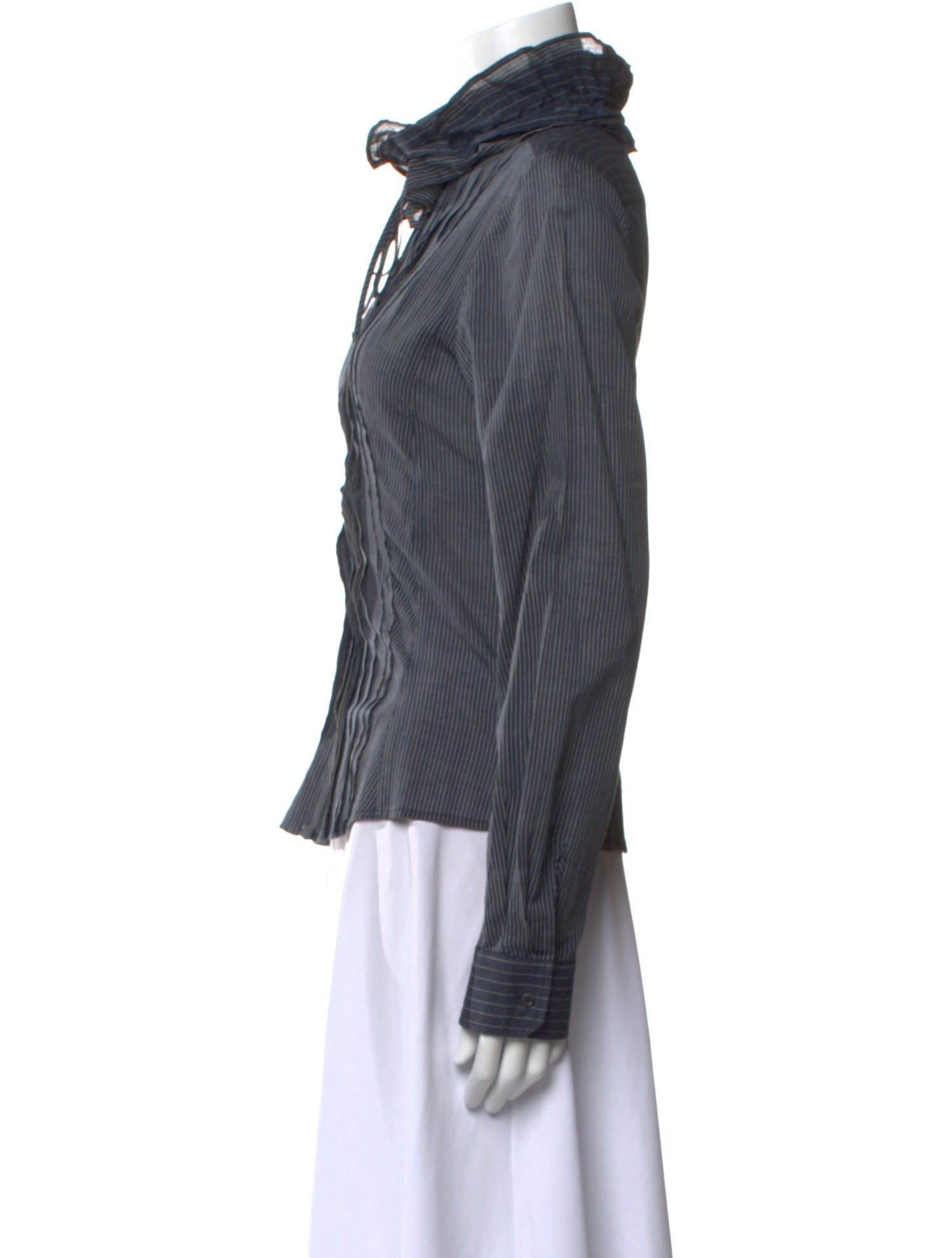 Weekend Max Mara Striped Mock Neck Button-Up Top