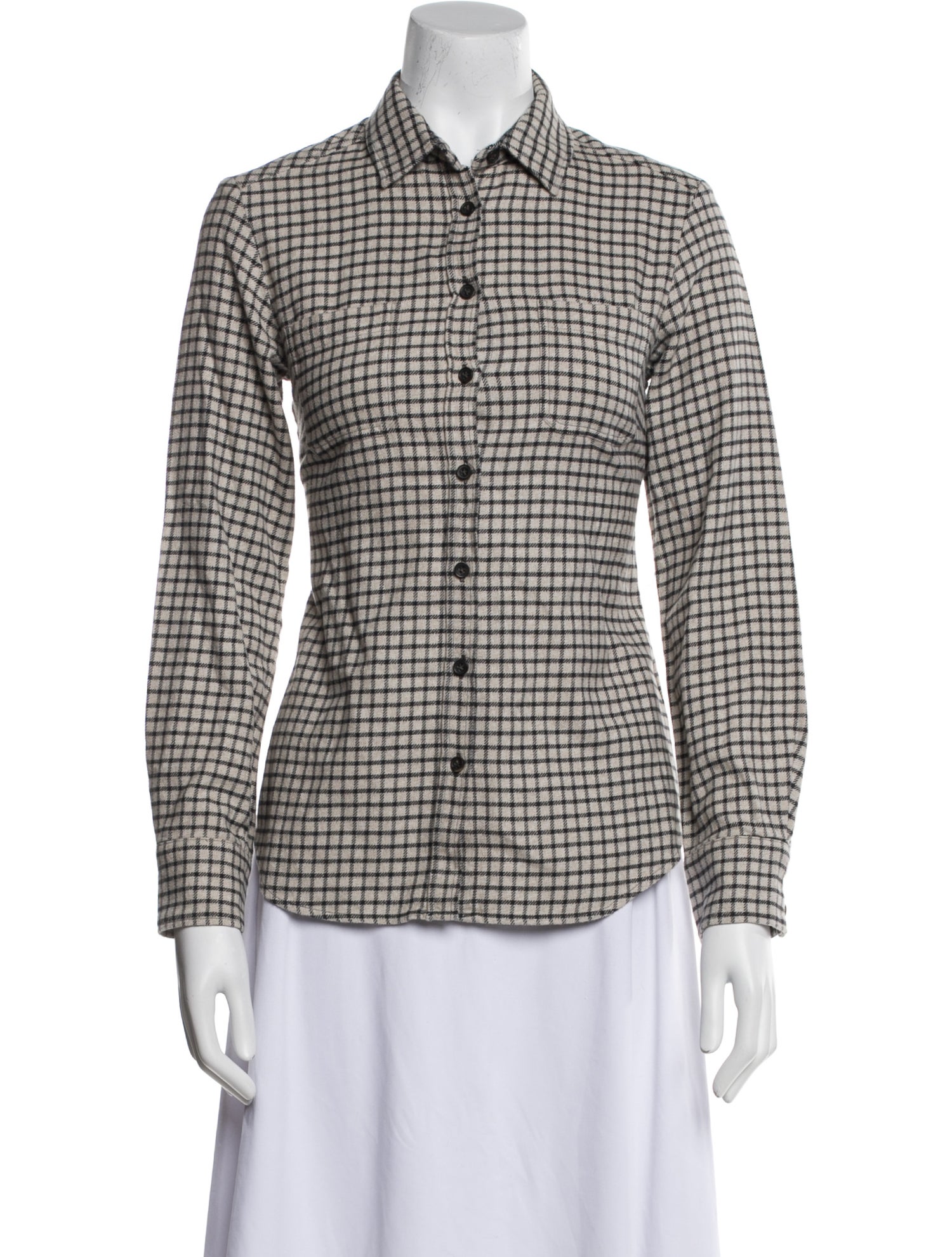 Weekend Max Mara Plaid Print Long Sleeve Button-Up Top