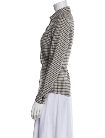 Weekend Max Mara Plaid Print Long Sleeve Button-Up Top