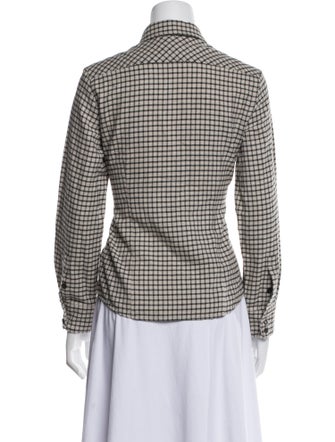 Weekend Max Mara Plaid Print Long Sleeve Button-Up Top