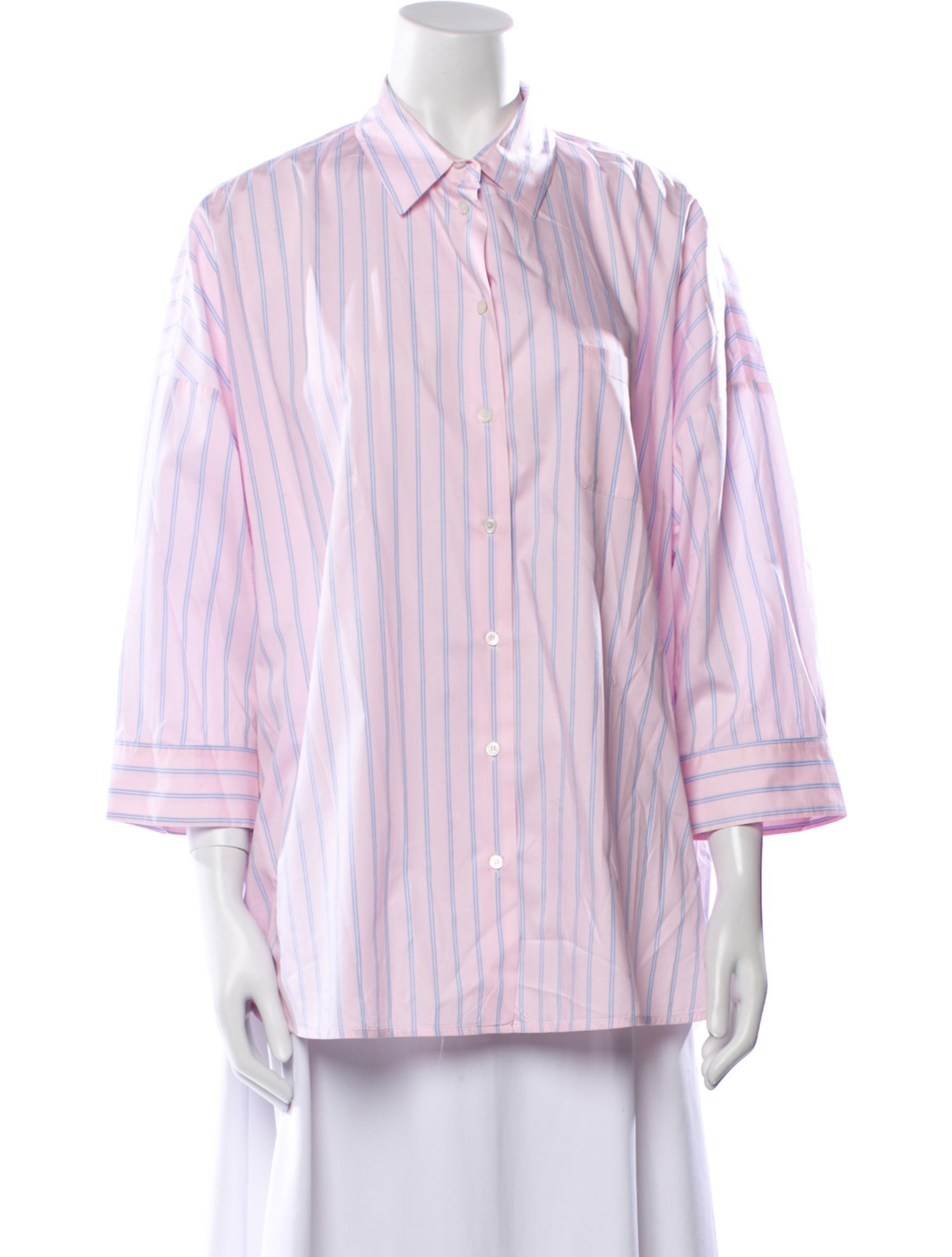 Weekend Max Mara Striped Three-Quarter Sleeve Button-Up Top
