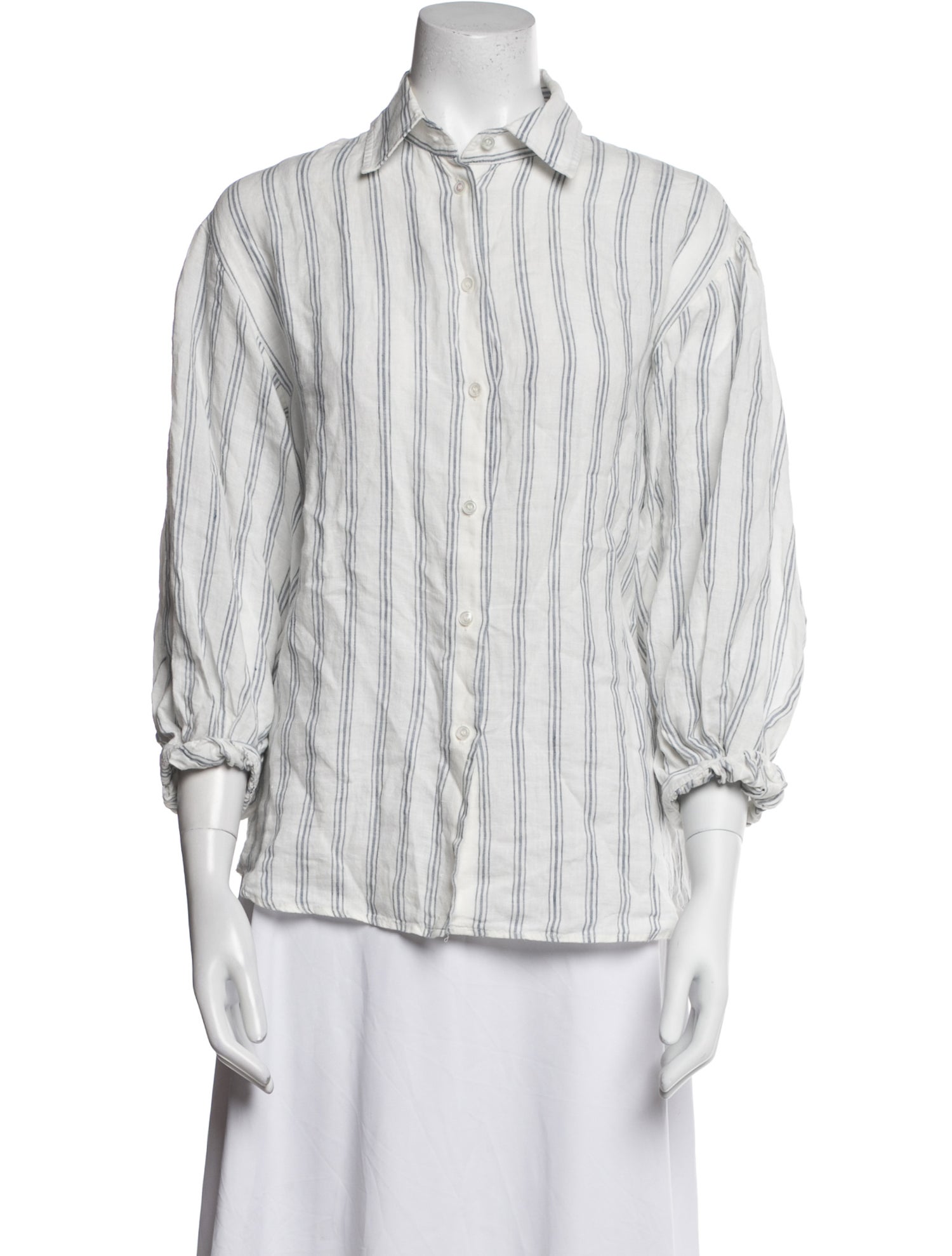 Weekend Max Mara Striped Three-Quarter Sleeve Button-Up Top