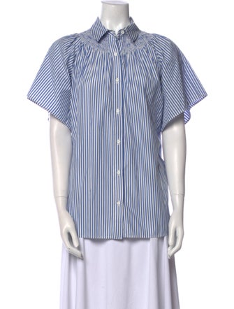 Weekend Max Mara Striped Short Sleeve Button-Up Top