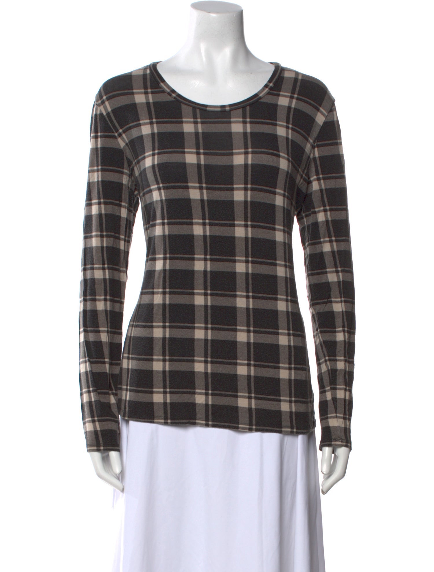 Weekend Max Mara Plaid Print Scoop Neck Top