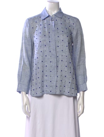 Weekend Max Mara Linen Polka Dot Print Button-Up Top