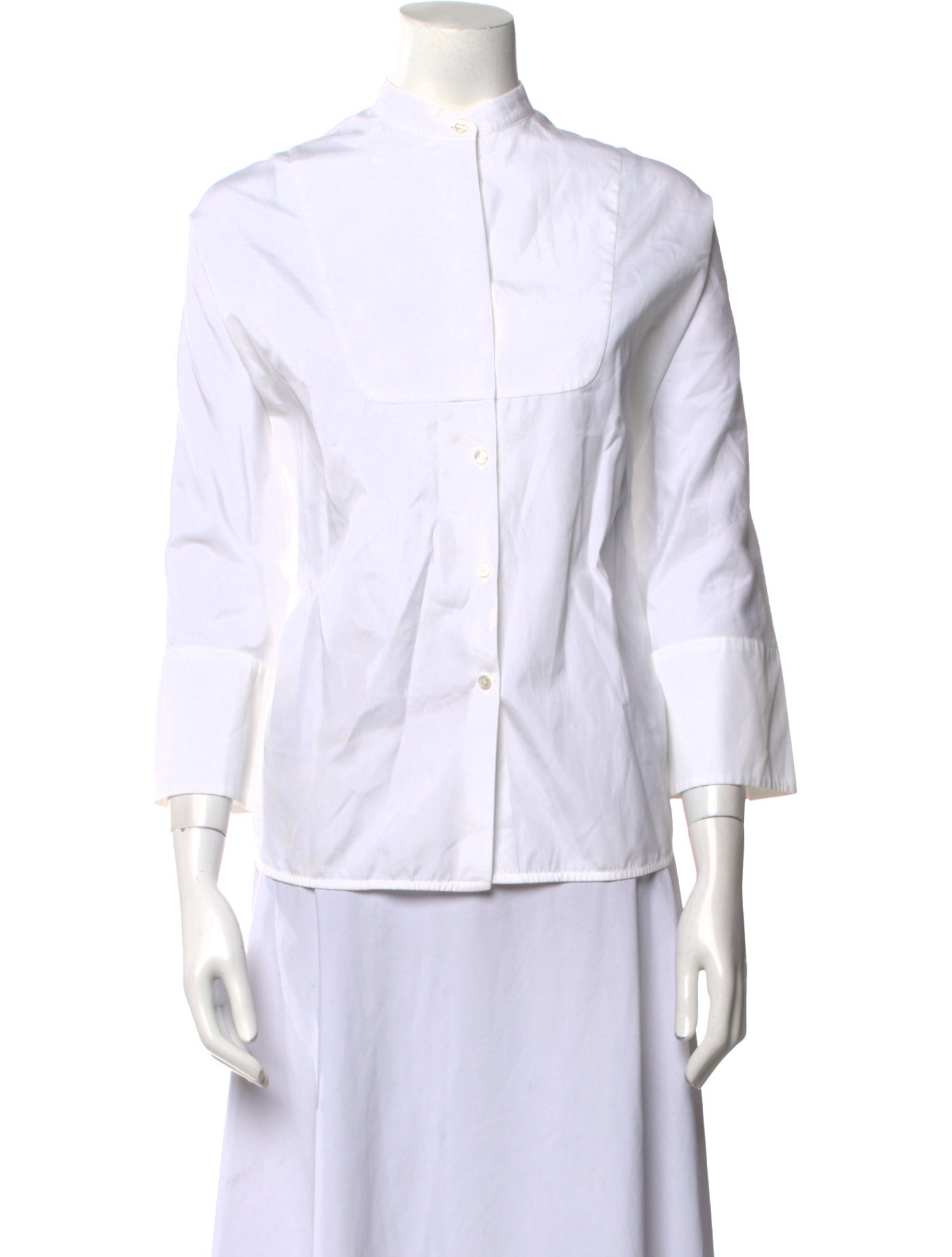 Weekend Max Mara Mock Neck Three-Quarter Sleeve Button-Up Top