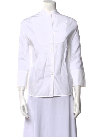 Weekend Max Mara Mock Neck Three-Quarter Sleeve Button-Up Top
