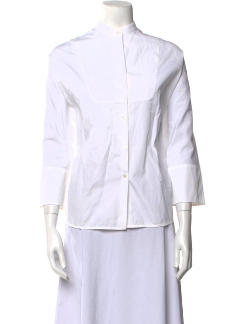 Weekend Max Mara Mock Neck Three-Quarter Sleeve Button-Up Top