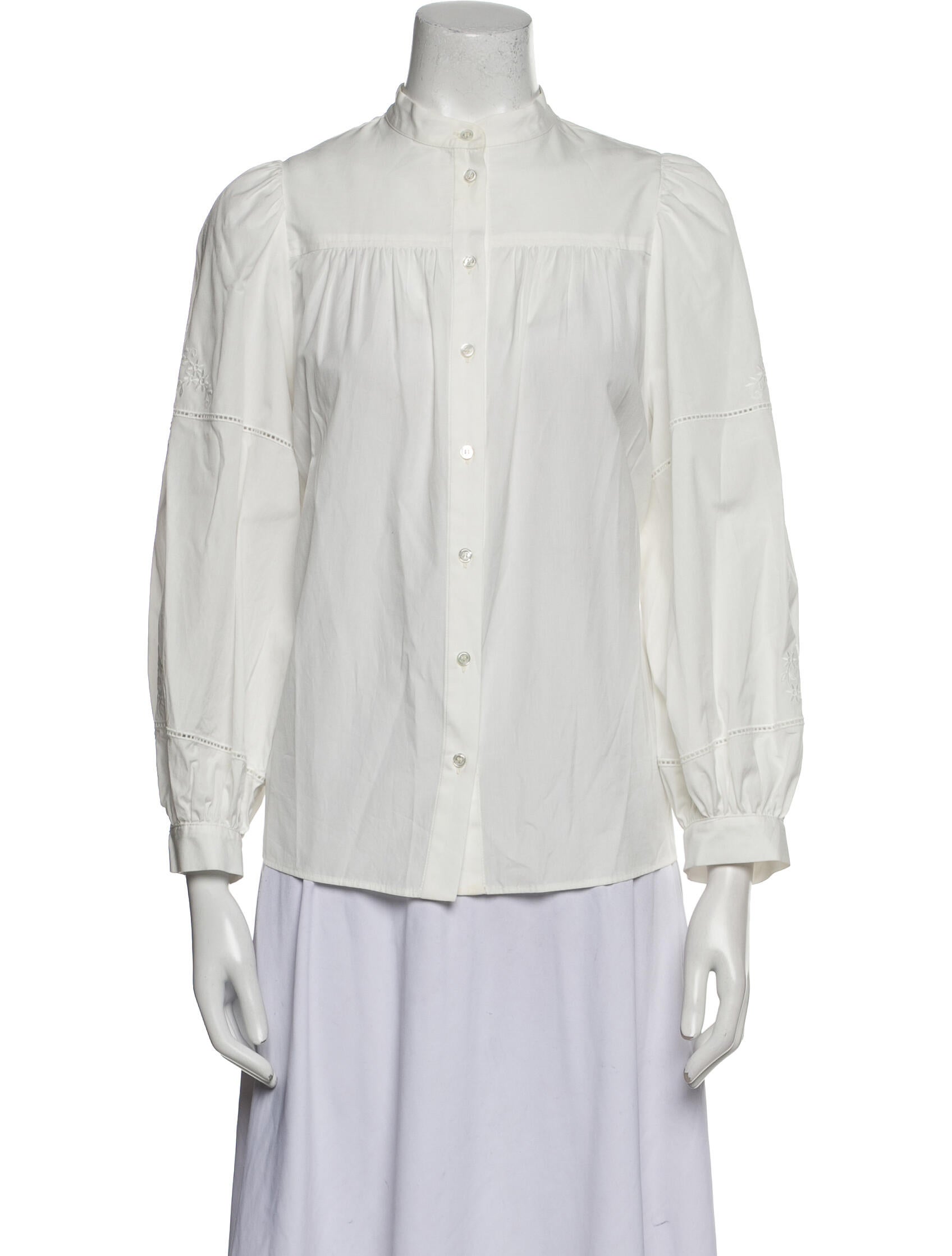 Weekend Max Mara Mock Neck Long Sleeve Button-Up Top