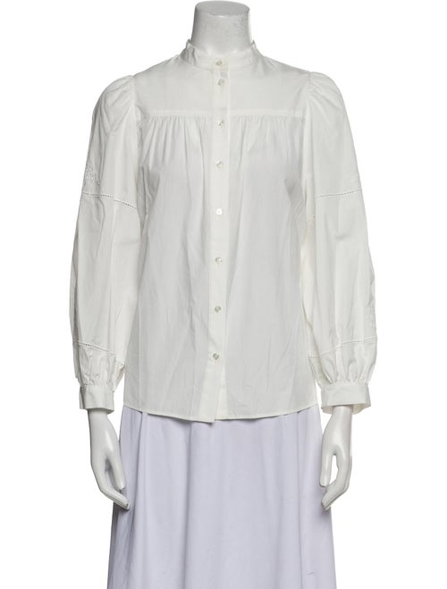 Weekend Max Mara Mock Neck Long Sleeve Button-Up Top