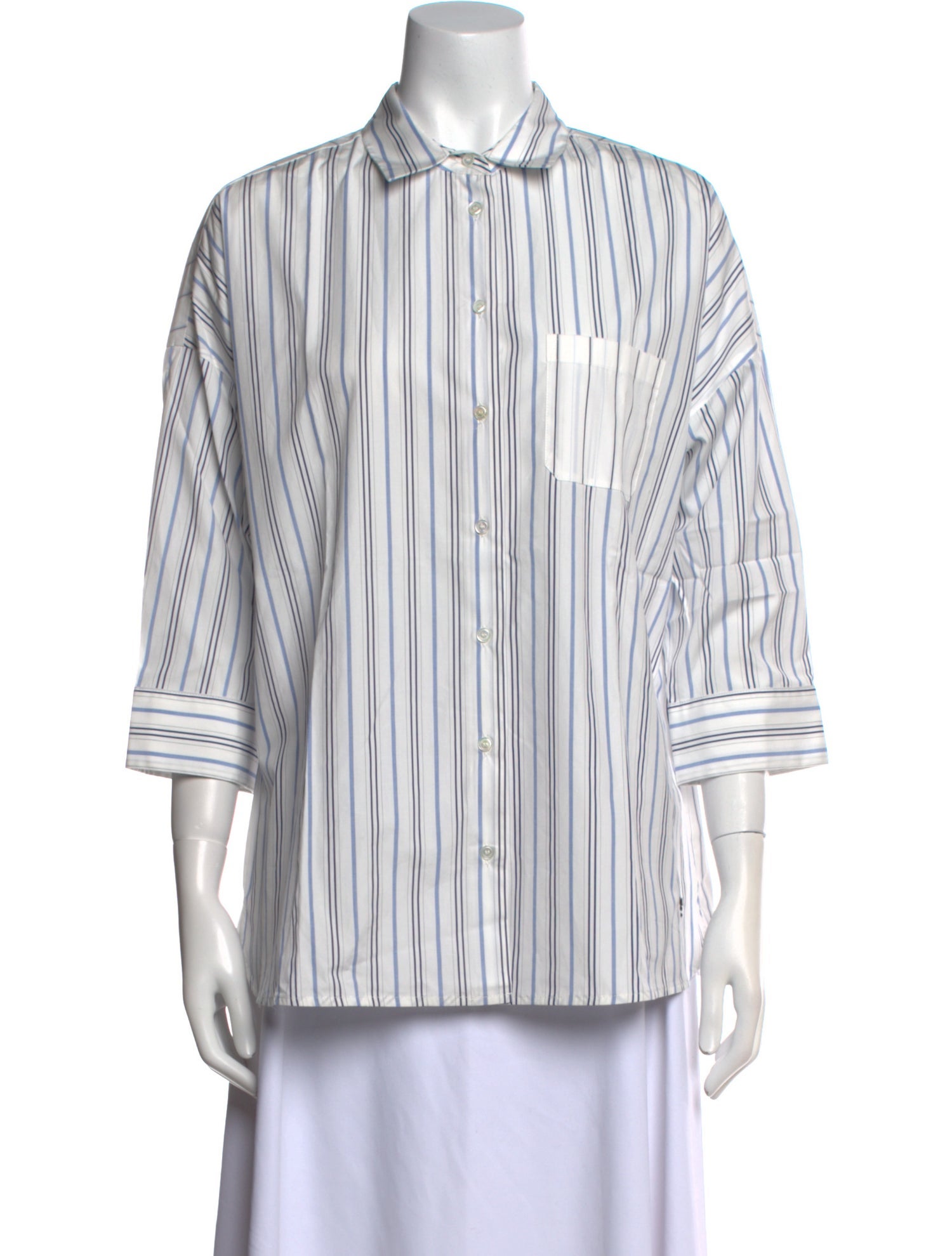 Weekend Max Mara Striped Three-Quarter Sleeve Button-Up Top