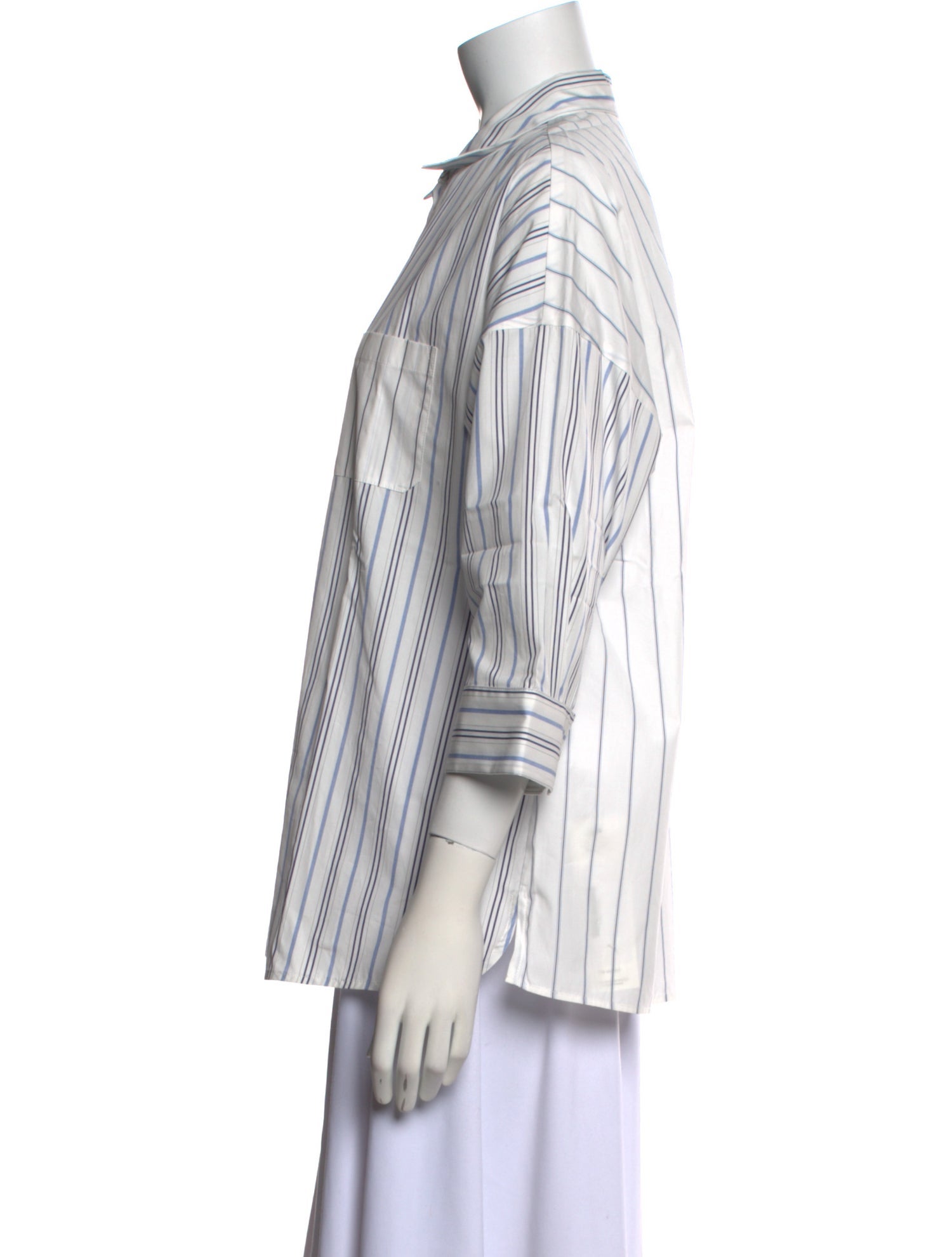 Weekend Max Mara Striped Three-Quarter Sleeve Button-Up Top