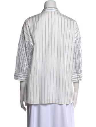 Weekend Max Mara Striped Three-Quarter Sleeve Button-Up Top