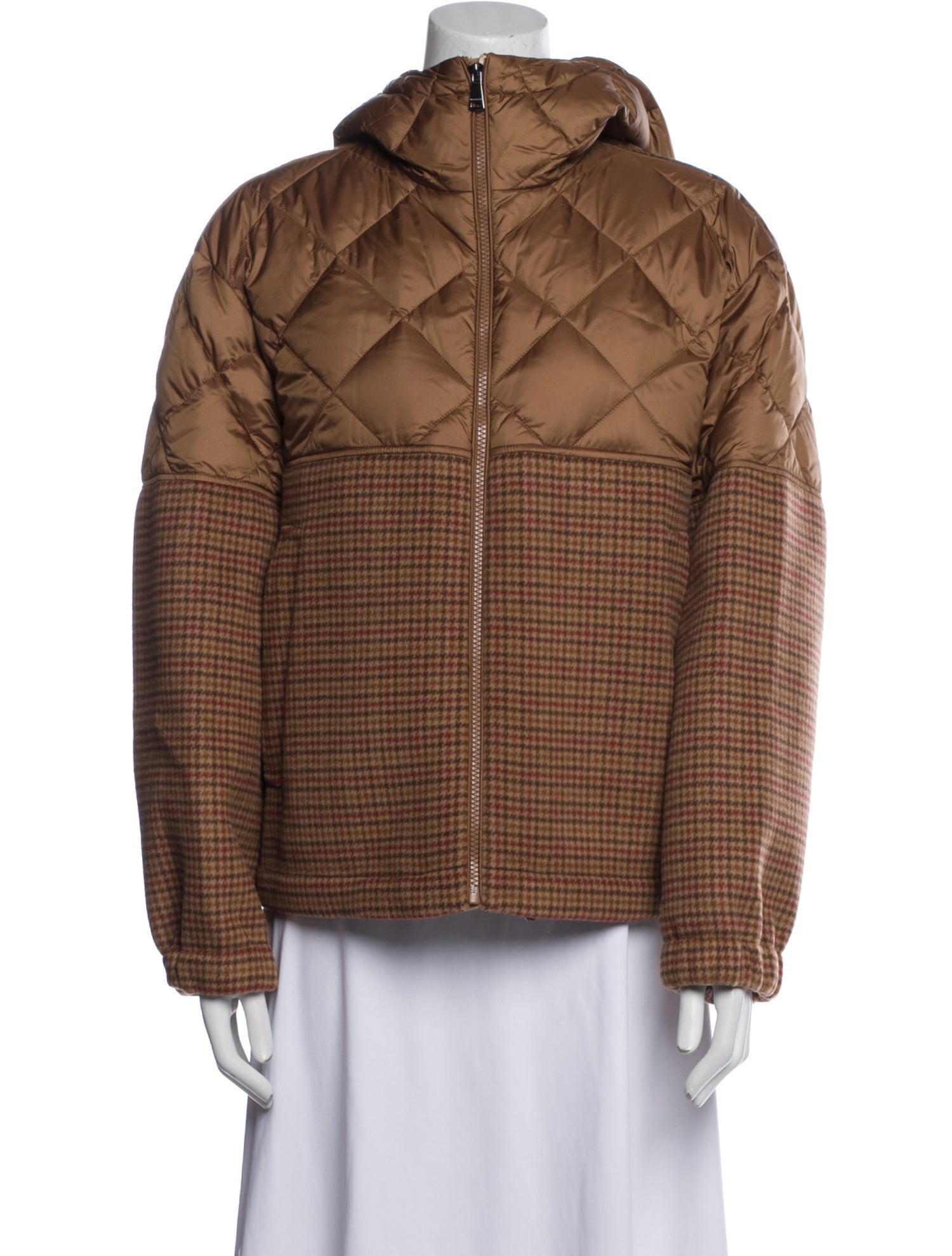 Weekend Max Mara Virgin Wool Plaid Print Down Jacket