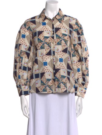 Weekend Max Mara Printed Three-Quarter Sleeve Button-Up Top