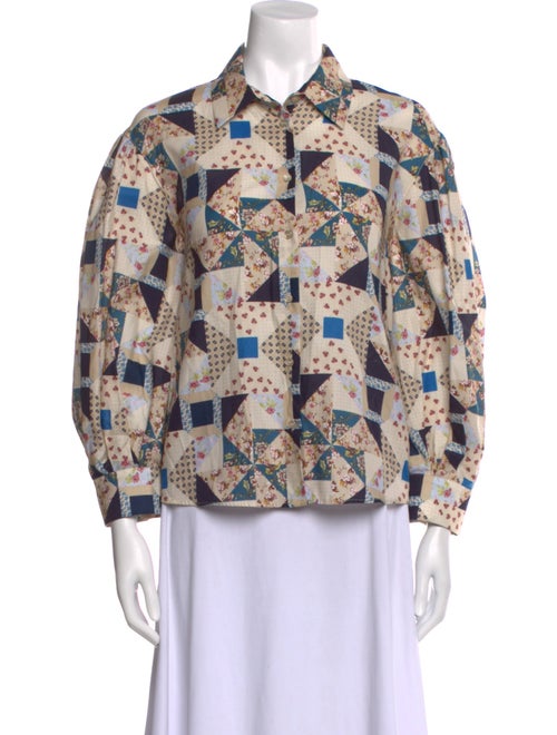 Weekend Max Mara Printed Three-Quarter Sleeve Button-Up Top