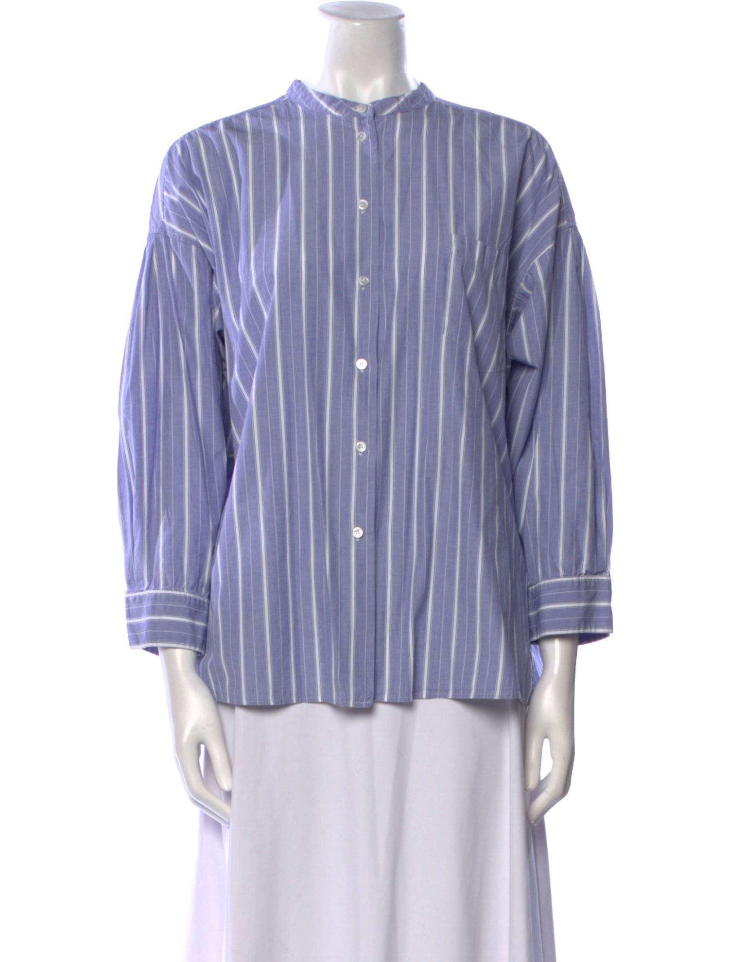 Weekend Max Mara Striped Mock Neck Button-Up Top
