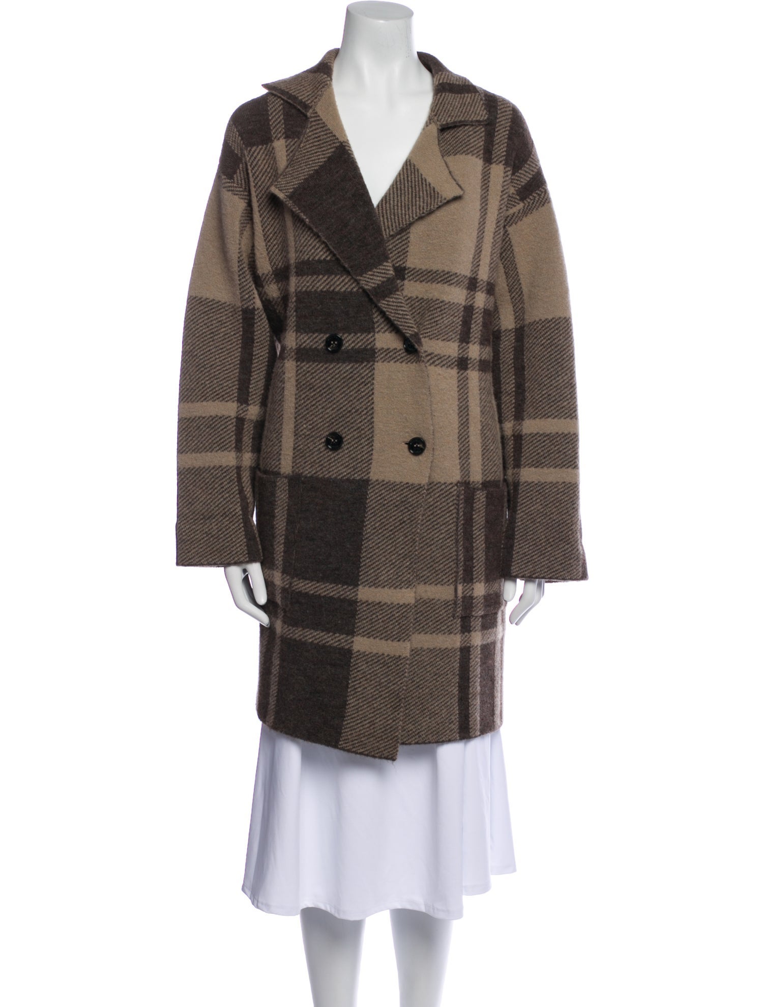 Weekend Max Mara Wool Plaid Print Trench Coat