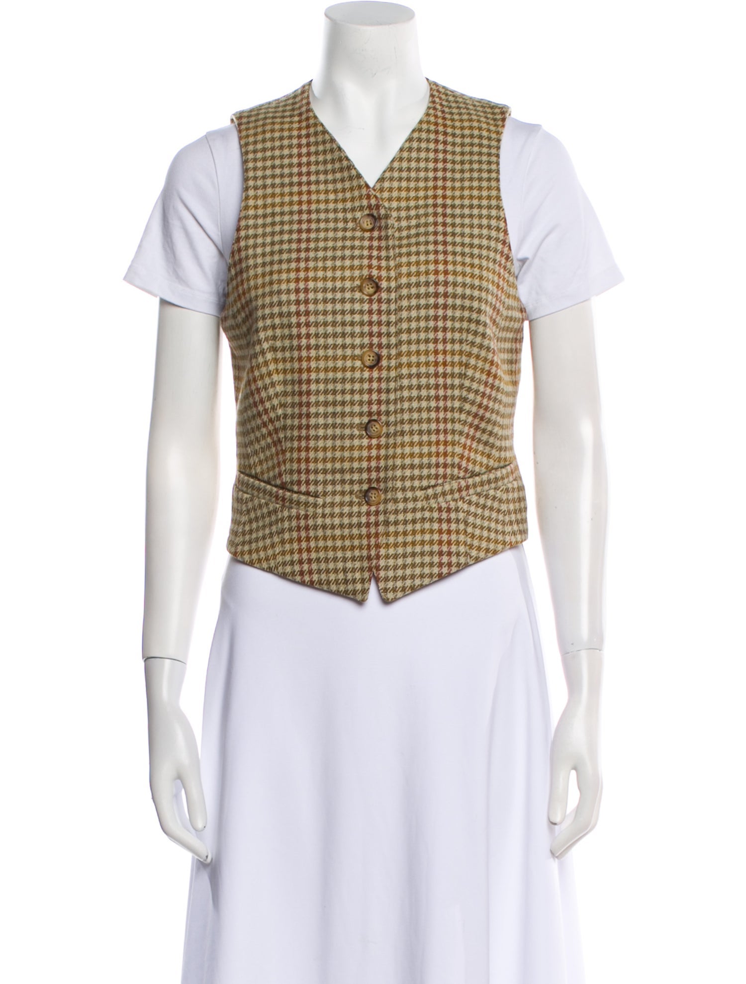 Weekend Max Mara Virgin Wool Plaid Print Vest