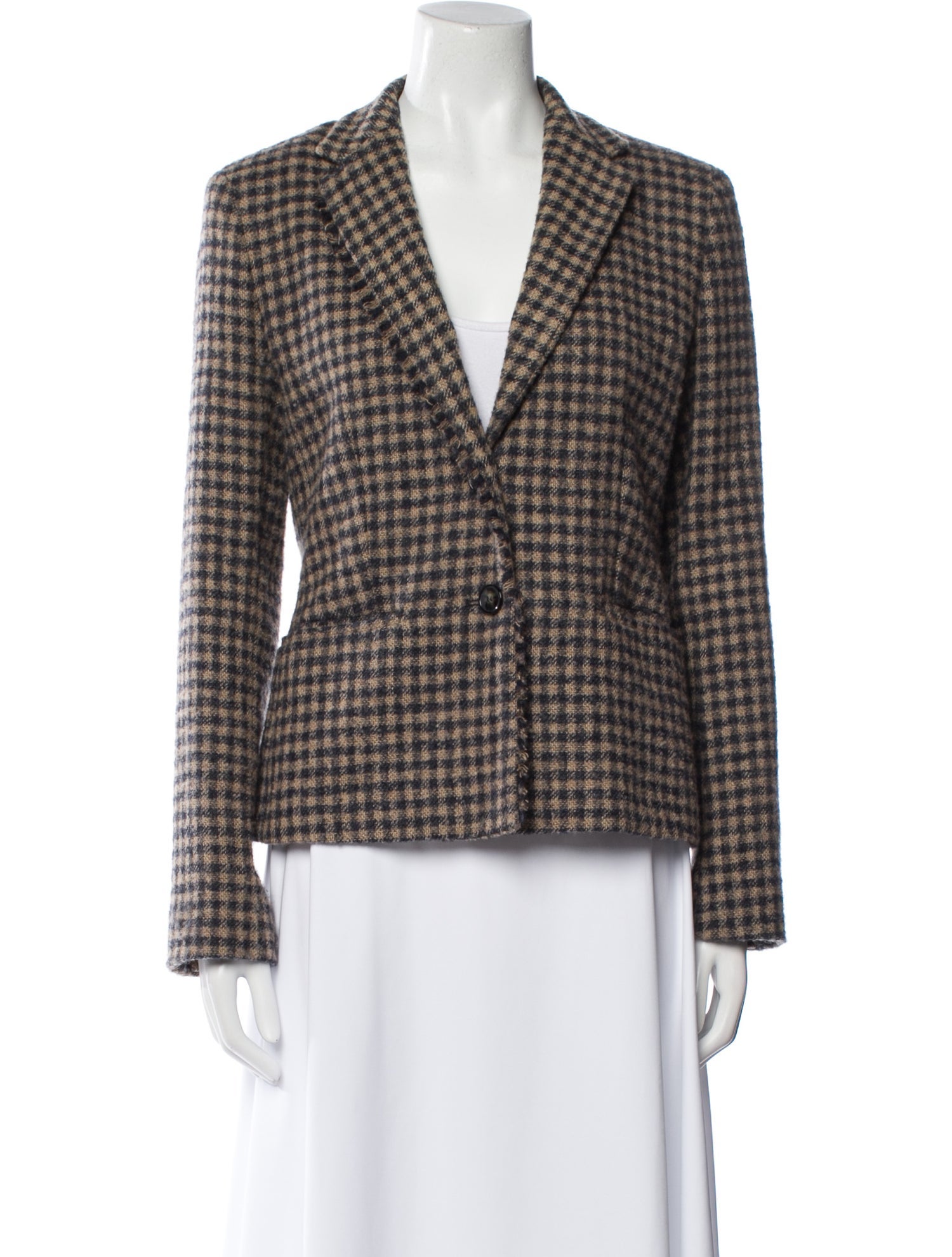 Weekend Max Mara Virgin Wool Plaid Print Blazer