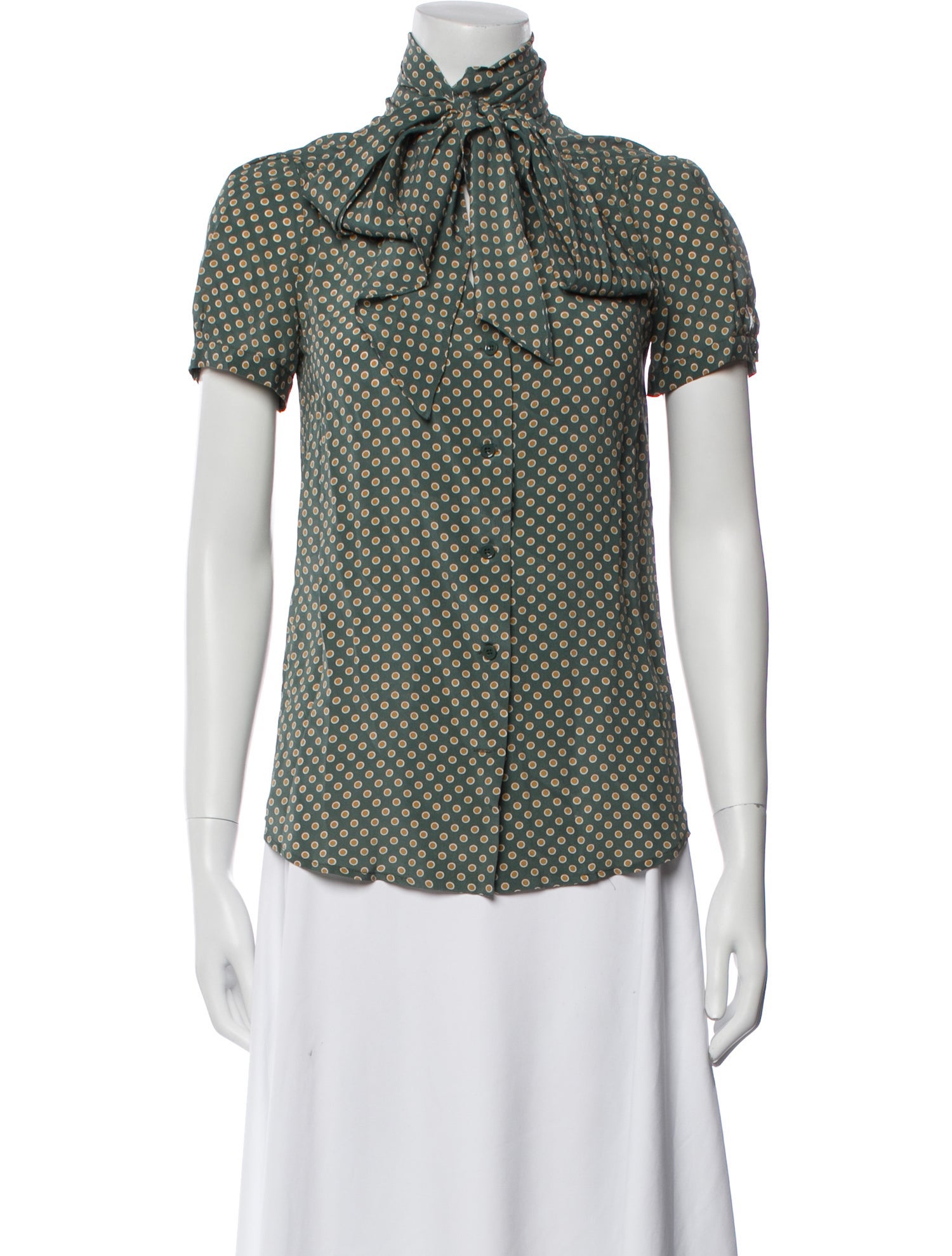 Weekend Max Mara Polka Dot Print Mock Neck Button-Up Top