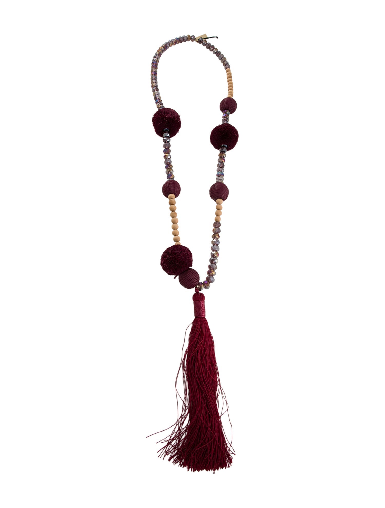 Weekend Max Mara Wood, Silk, Crystal Beaded Lavalier Necklace