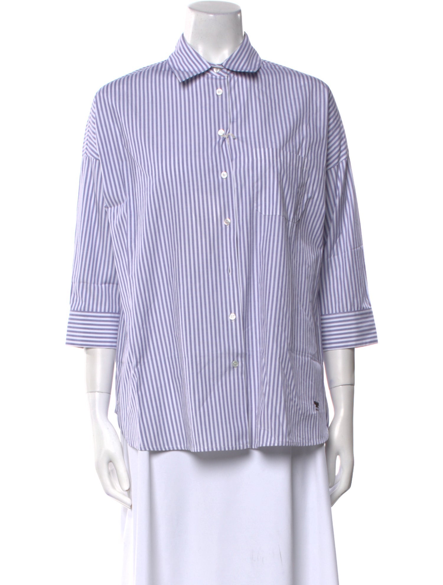 Weekend Max Mara Striped Three-Quarter Sleeve Button-Up Top w/ Tags