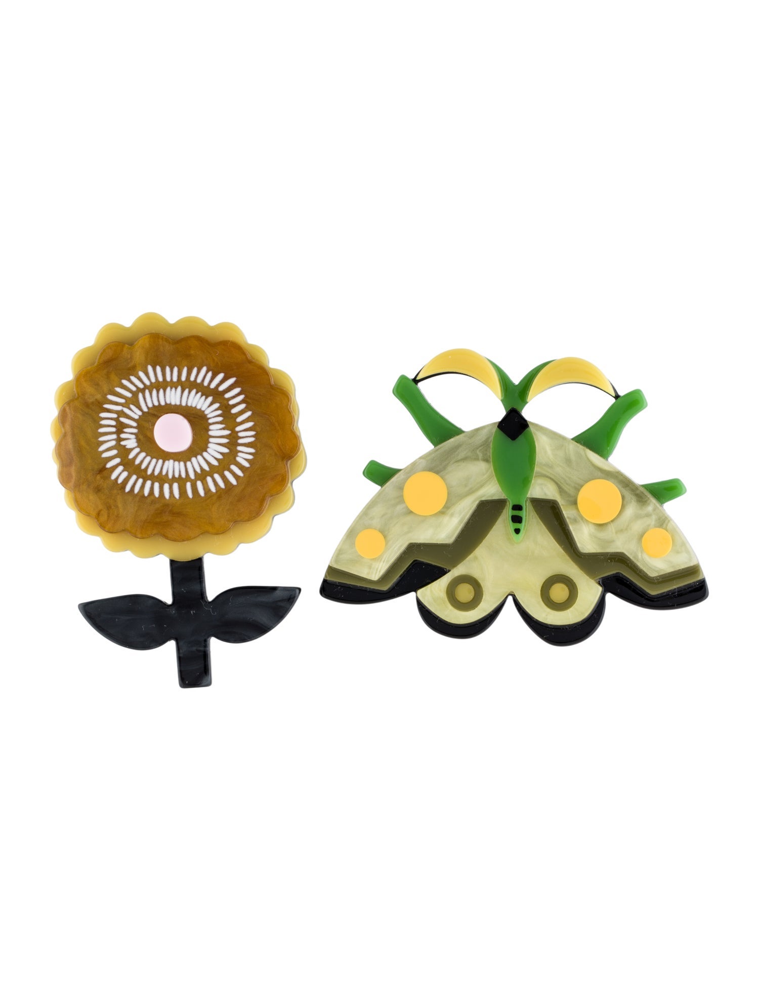Weekend Max Mara Resin Flower & Insect Brooch Set