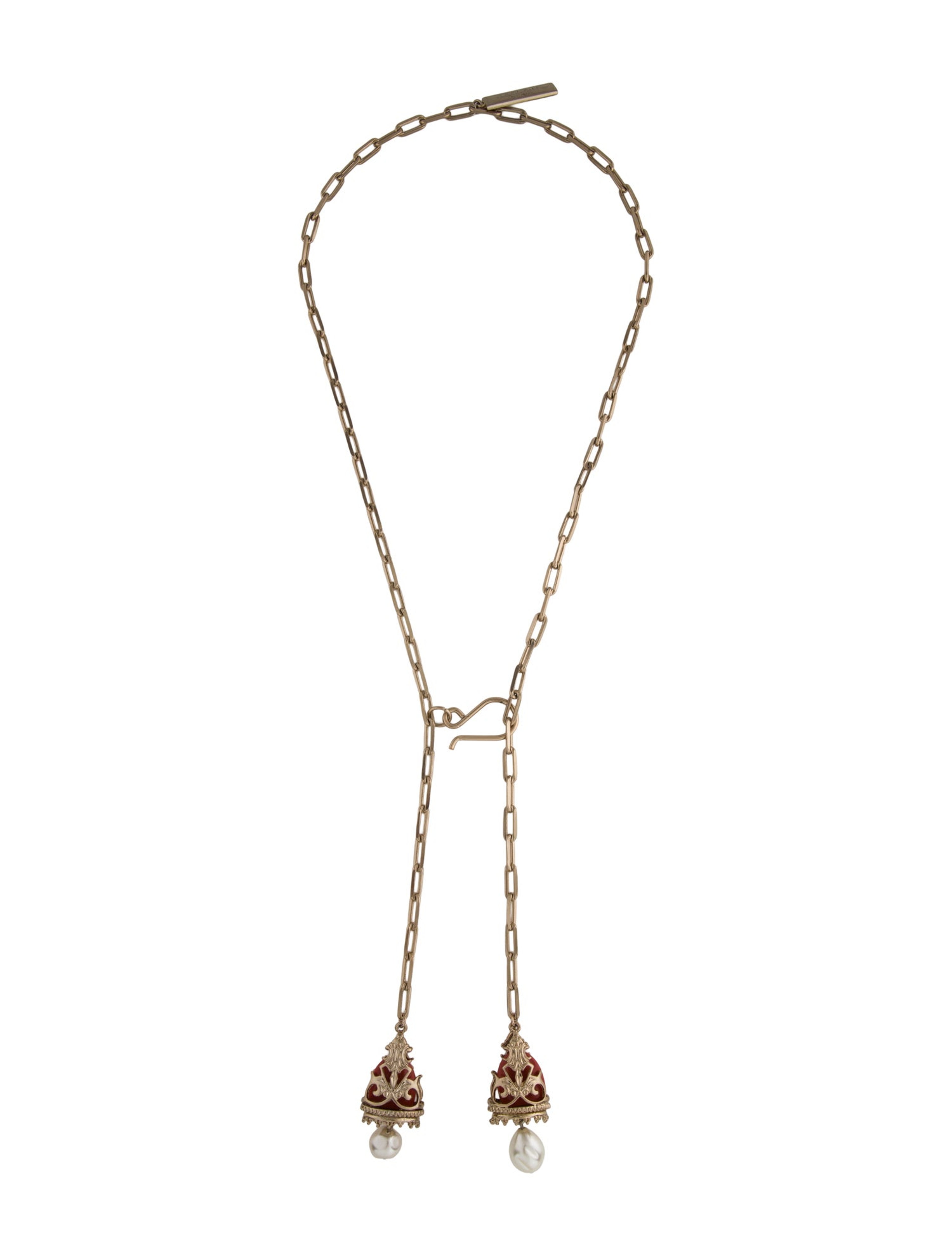 Faux Pearls & Resin Lariat Necklace